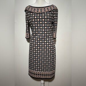Max Studio Black and Cream Geometric Long Sleeve Dress Size S